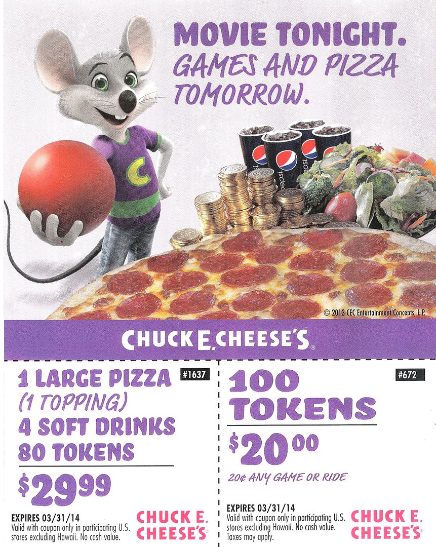 Chuck E Cheese Coupons August 31 2012
