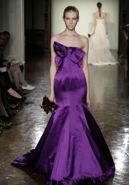 Vera Wang wedding gown designers display their work in shades of purple